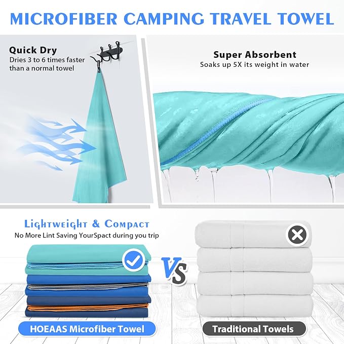 HOEAAS 2 Pack Microfiber Camping Towels, Quick Dry Towel, Super Absorbent Ultra - Image 4
