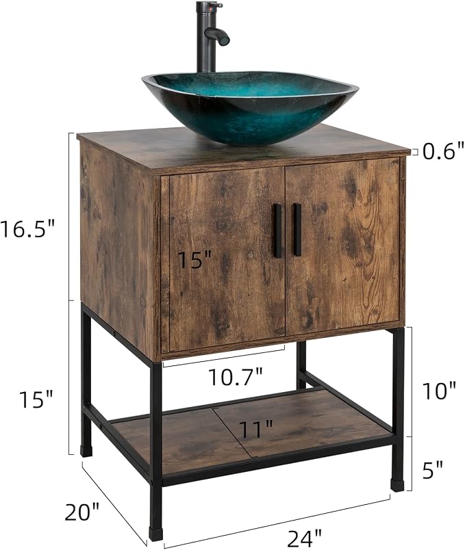UEV 24" Antique Bathroom Vanity, Dark Brown Bathroom Vanity Set - Image 2