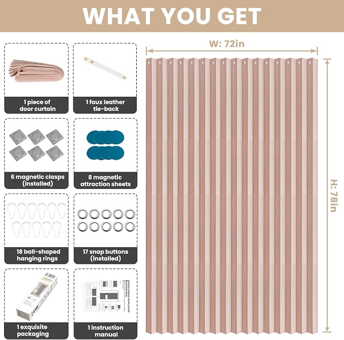 Accordian Door Curtain, 100% Blackout Folding Magnetic Doorway Curtains - Image 3