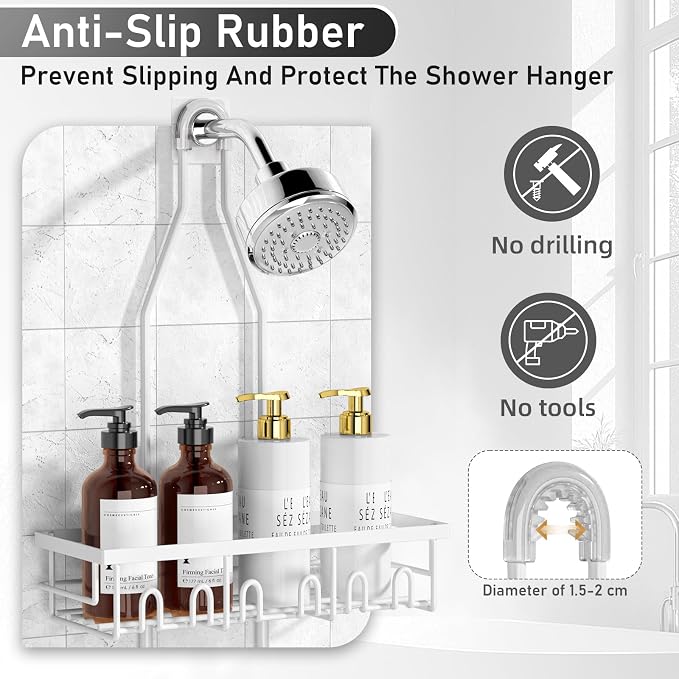 Shower Caddy, Rustproof Shower Shelves Over Shower Head, Extended Length shower - Image 4