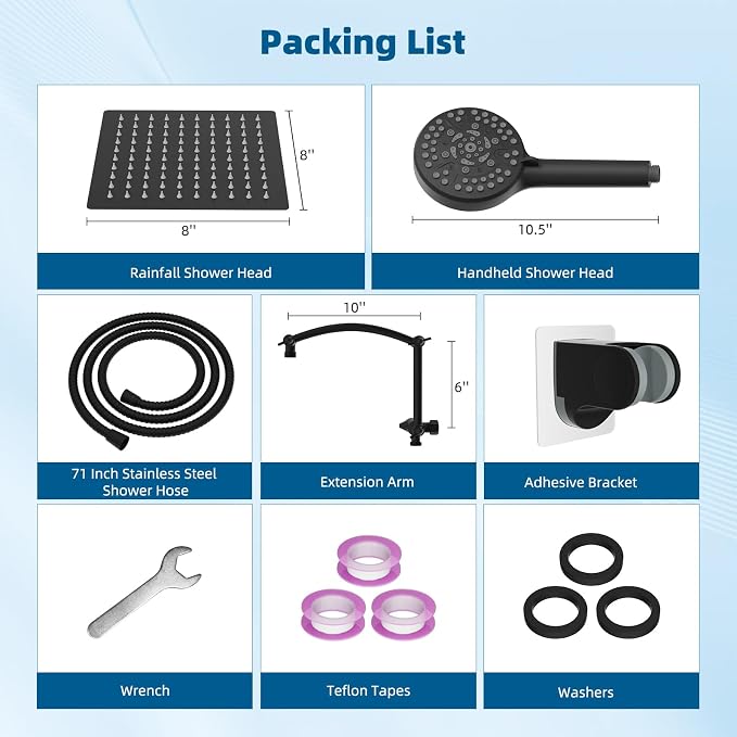 Hibbent All Metal Shower Head, 10 Sprays, Showerhead Holder, Matte Black - Image 8
