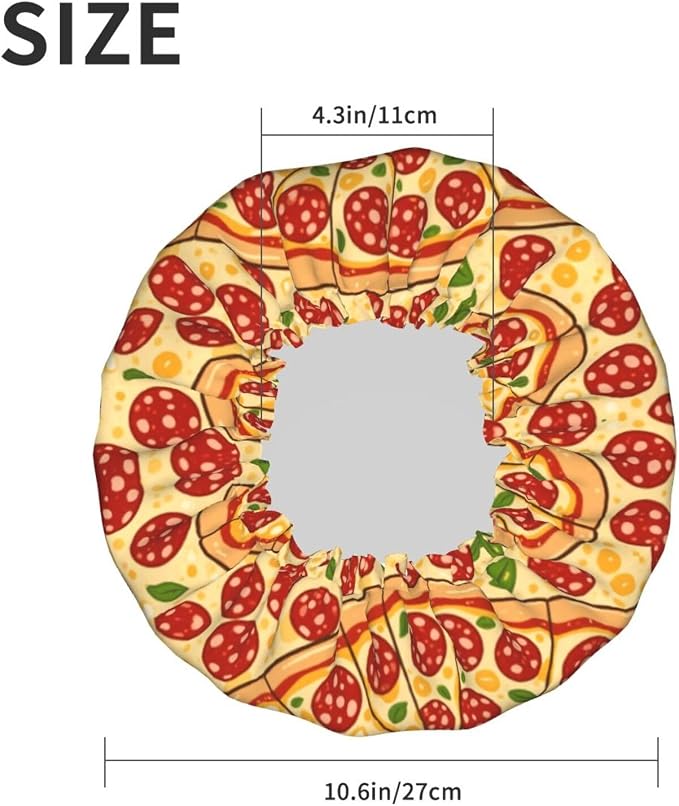 Double Layers Shower Caps for Women, Pepperoni Pizza Art Hair Bath Hat Reusable - Image 6
