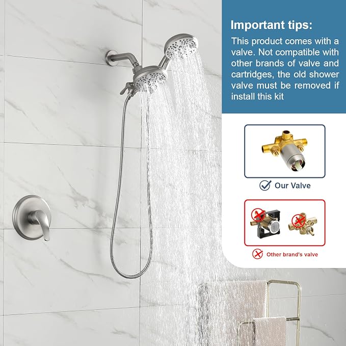 Dual Shower Faucet Set with Valve High Pressure Dual 2 in 1 Shower Combo Set - Image 2