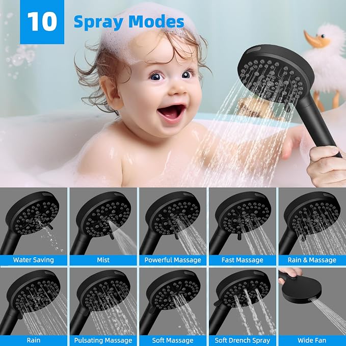 Hibbent Upgraded 5-spray 13'' Dual Filtered Rainfall Shower Head Combo - Image 3