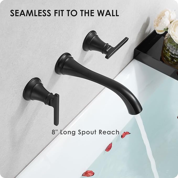 Brass Tub Filler Wall Mount 3 Hole, Farmhouse Black Tub Faucet, High Pressure 2 - Image 7