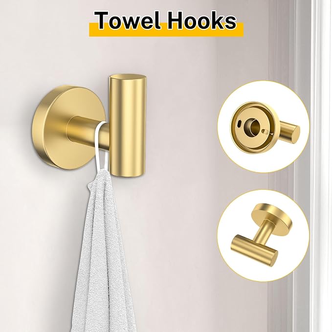 Brushed Gold Bathroom Hardware Set 5 Pieces Towel Bar Set Round Towel Holder Set - Image 5