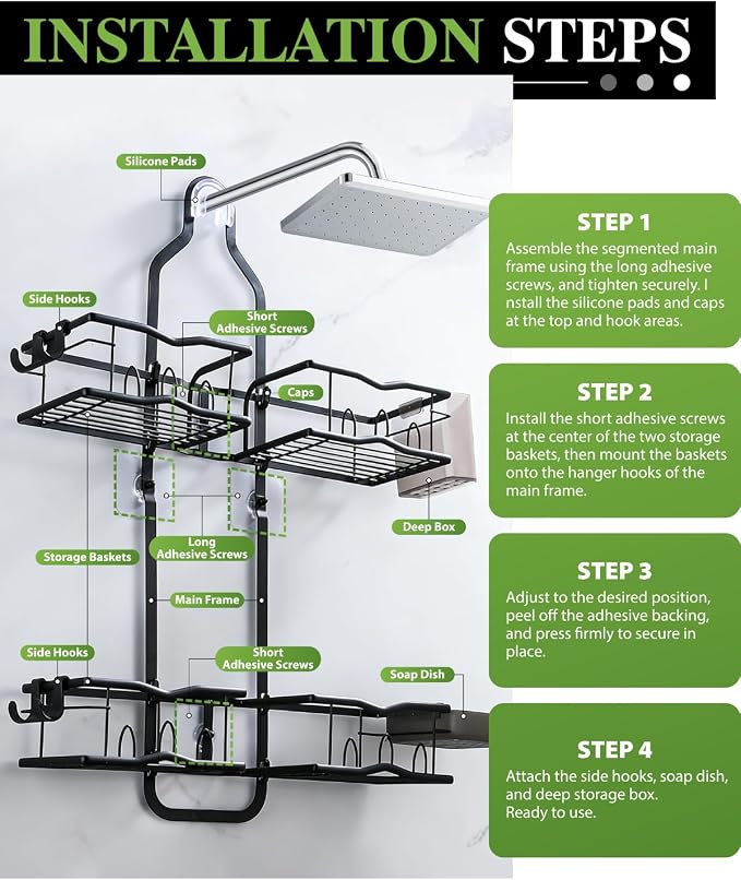 Shower Caddy Hanging, Rustproof Shower Organizer Over Showerhead - Image 6
