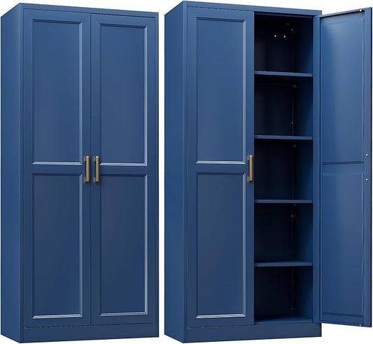 Kitchen Pantry Cabinet, 71”Blue Metal Pantry Storage Cabinets by Steeloong