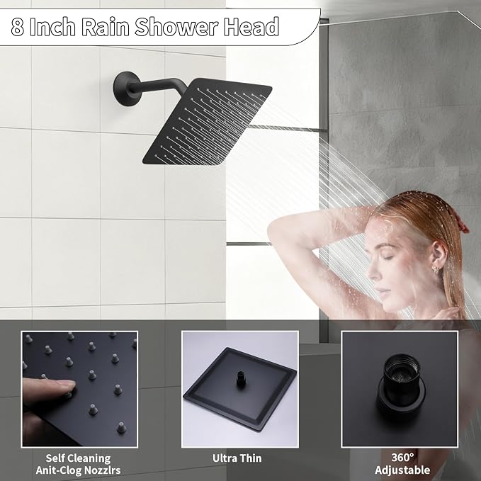 Bathroom Rainfall Shower System Wall Mount 8 Inch Shower Head - Image 2