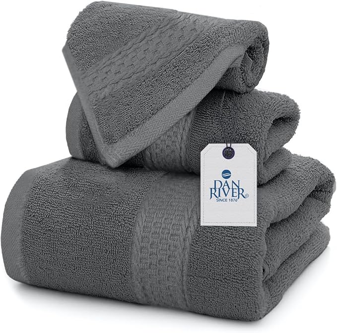 DAN RIVER 100% Ring Spun Cotton 3-Piece Towel Set, Bath Towel, Hand Towel and by DanRiver