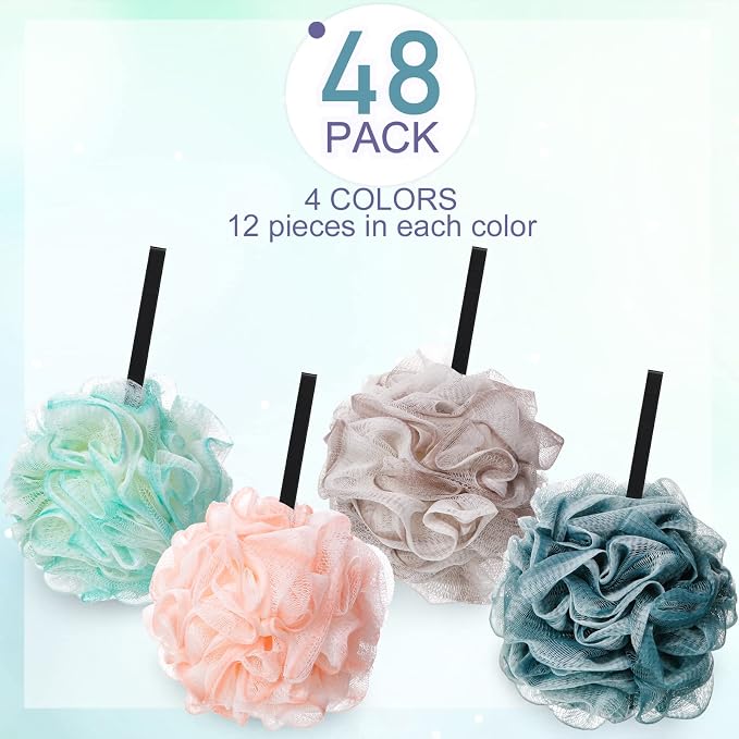 Shellwei 48 Pack Bath Sponge Shower Loofahs Bulk Pack 50g Soft Net Body - Image 3