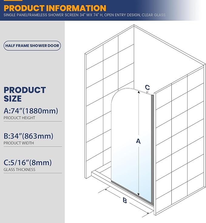 Glass Shower Panel, Simple Shower Door Panel - Image 2