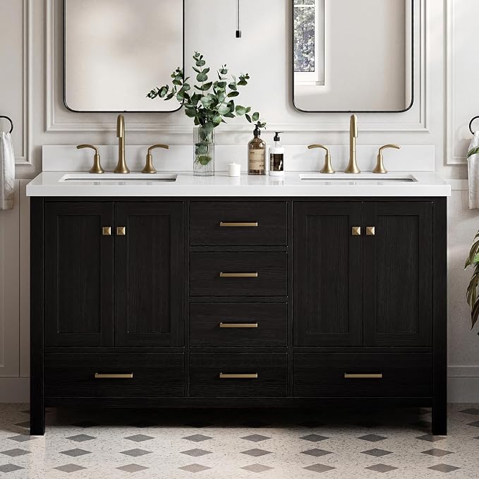 ARIEL Cambridge 61 Inch Double Rectangular Sink Bathroom Vanity by Ariel