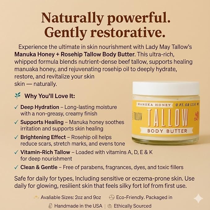 Manuka Honey + Rosehip Tallow Body Butter - Image 3