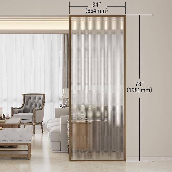 Dimaris Shower Door 34" X 78" Tempered Fluted Glass Framed Shower Screen Door - Image 2