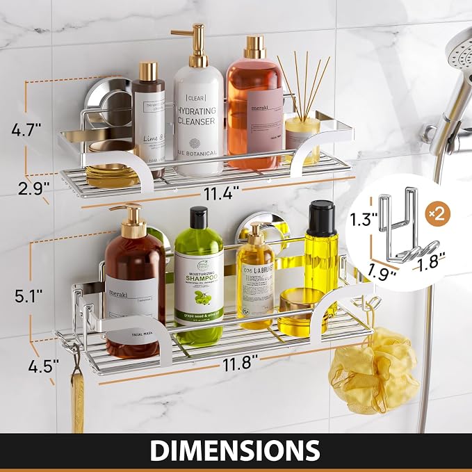 LEVERLOC 2 Pack Shower Caddy Suction Cup, Shower Shelves - Image 8