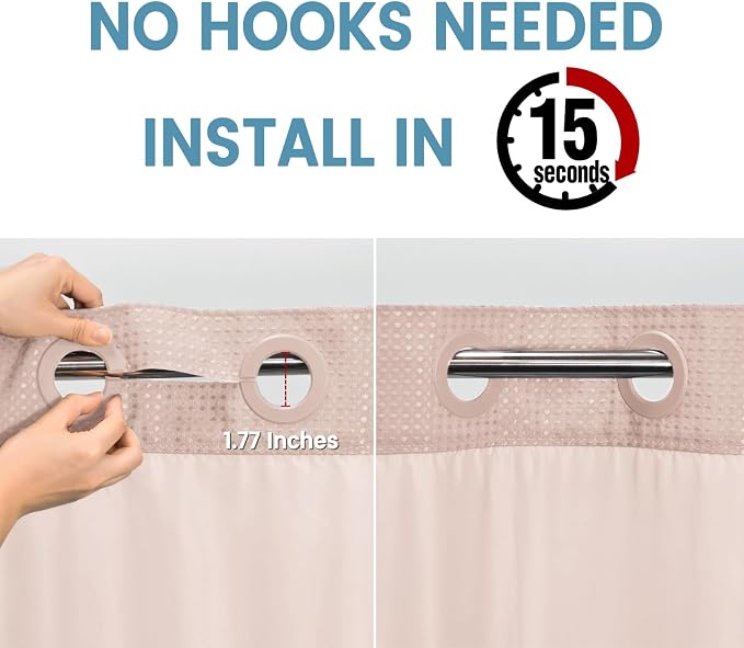 Blush Pink No Hook Shower Curtain - Image 3
