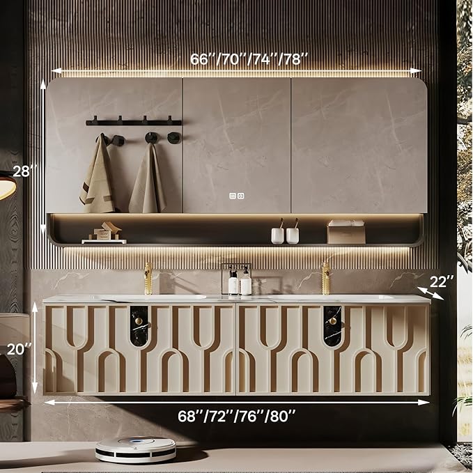 Double Sink Bathroom Vanity 68Inch, Modern Floating Vanity Set - Image 2