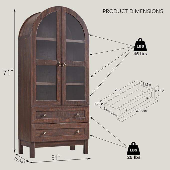 71" Tall Arched Kitchen Pantry Cabinet, Wood Kitchens Storage Cabinets - Image 2