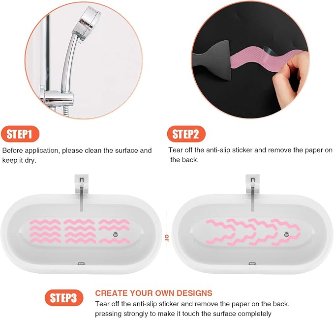 Anti Slip Shower Stickers, Adhesive Decals Safety Strips Scraper - Image 5