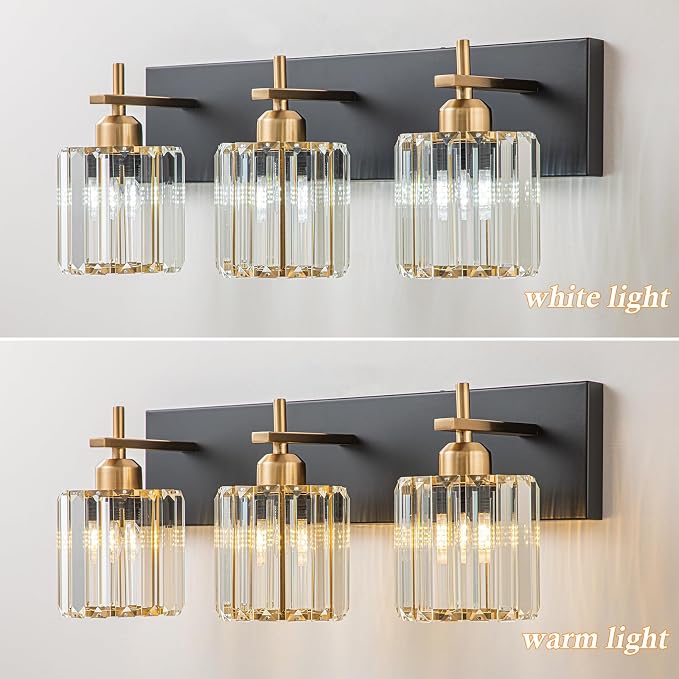 Modern Crystal Bathroom Vanity Lights, 3-Lights Black Gold Bathroom Light - Image 4