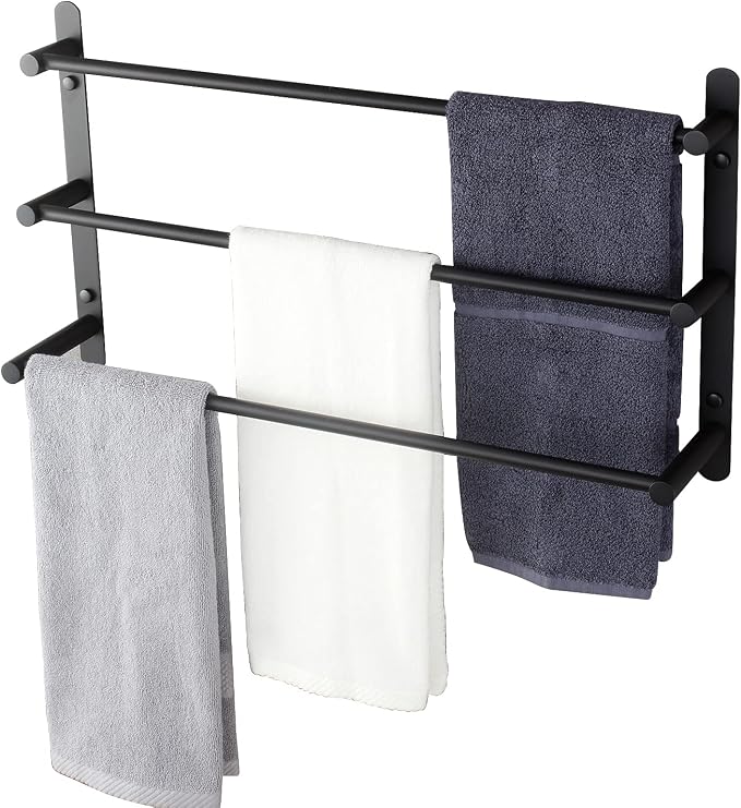 KOKOSIRI Bath Towel Bars Matte Black Bathroom 3-Tiers Ladder Towel Rails Wall by KOKOSIRI