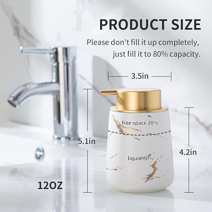 Enra Ceramic Gold Soap Dispenser, 12 oz Marble Hand Liquid Soap Dispenser - Image 2