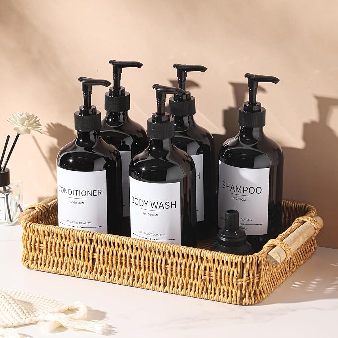 Stylish Shampoo Dispenser Bottles, 16.9oz Black Shampoo Bottles Refillable - Image 3