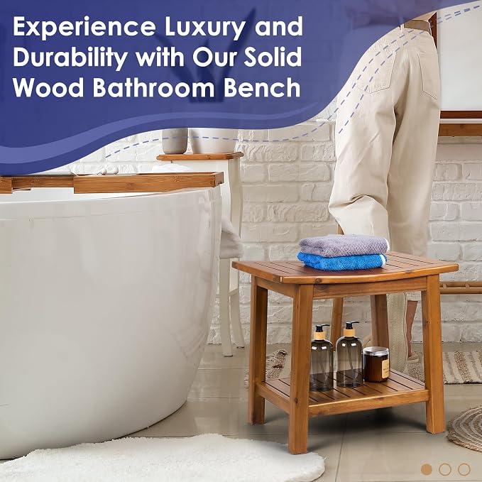Teak Shower Bench, Indoor & Outdoor Use - Image 3