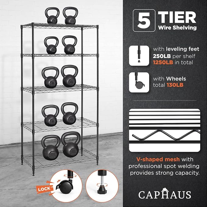 CAPHAUS 3/4/5-Tier Adjustable Height Wire Shelving Unit, Wire Rack Shelving - Image 6