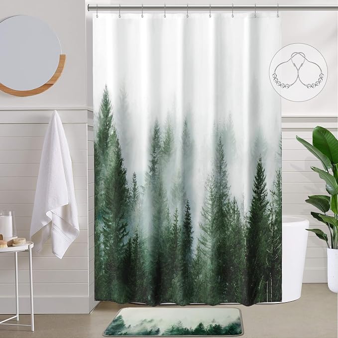 ORTIGIA 54x78 Misty Forest Stall Shower Curtain by ORTIGIA