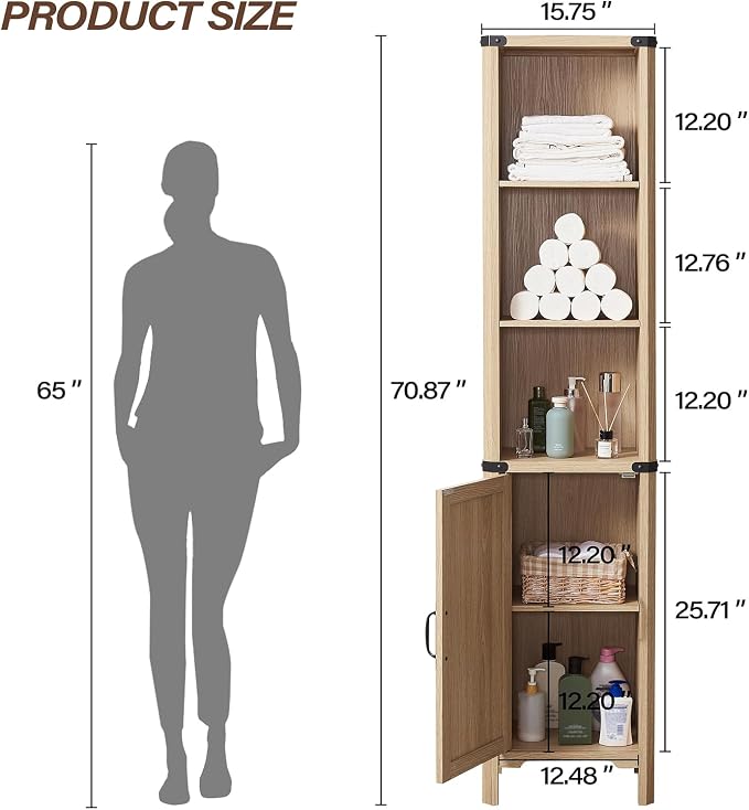 Bathroom Storage Cabinet, 5-Shelf Farmhouse Storage Cabinet - Image 2