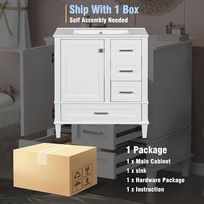 Bathroom Vanity Cabinet Sink 30”, Single Sink Top Combo Set - Image 7