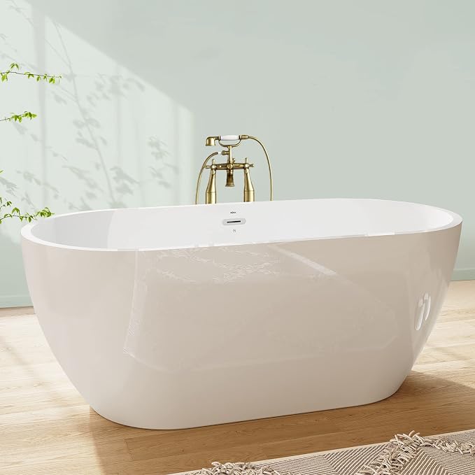 FerdY Bali 59" Acrylic Freestanding Bathtub, Gracefully Shaped Freestanding - Image 2