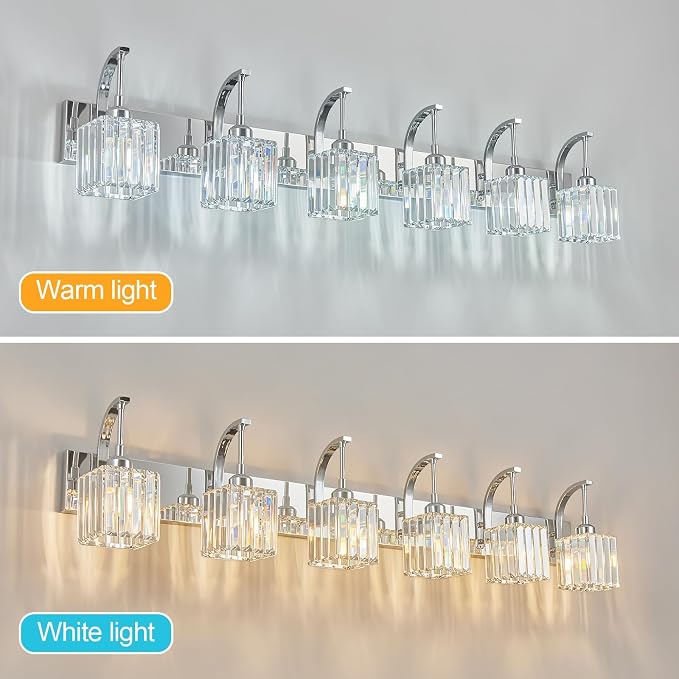 Crystal Vanity Lights 6-Light Chrome Bathroom Vanity Lights Modern Crystal - Image 3
