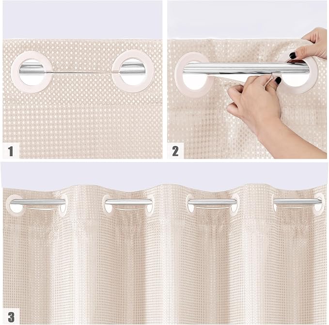 MitoVilla No Hooks Needed Extra Long Shower Curtain Liner Set - Image 4