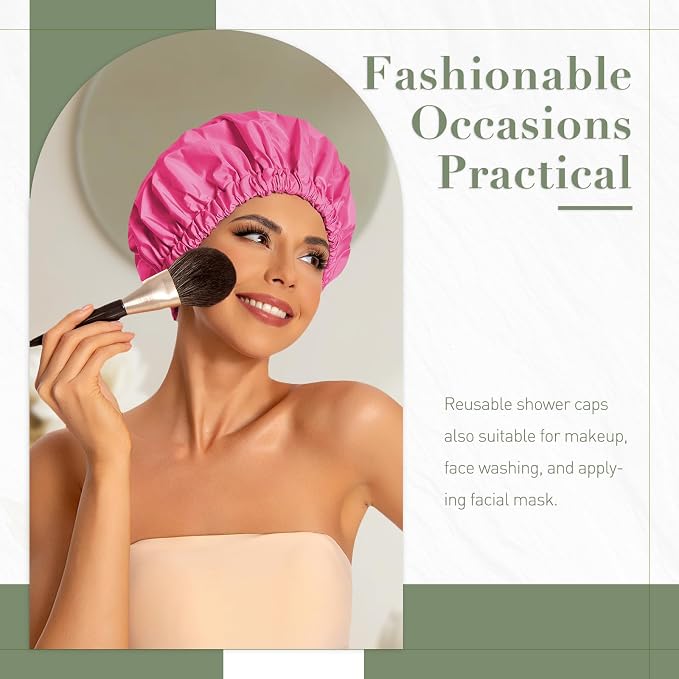 Reusable Shower Cap for Women, Large Waterproof Shower Essentials Bonnet - Image 2