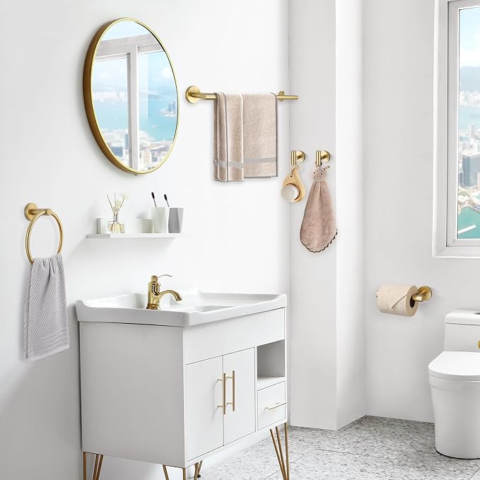 TQKAG 5 Piece Bathroom Accessories Set Brushed Gold Bathroom Hardware Set 23.6 - Image 8