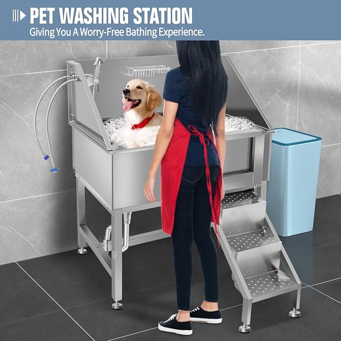 38" Pet Dog Bathing Station W/Ramp, Professional Stainless Steel Dog Grooming - Image 6