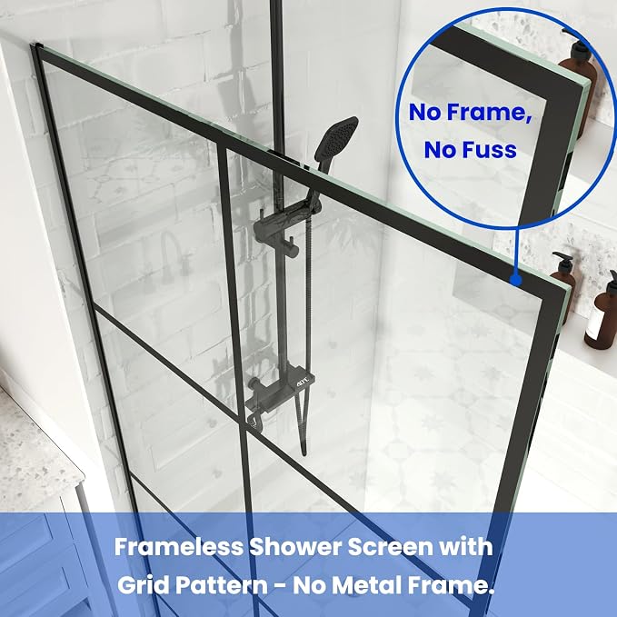 36" W x 76" H Frameless Shower Screen, Fixed Glass Panel - Image 4