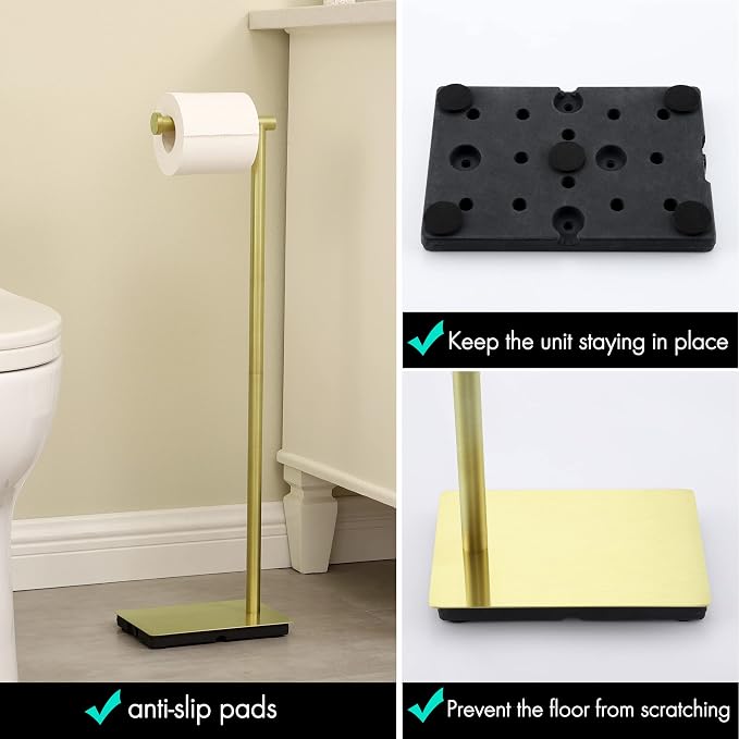 KES Gold Toilet Paper Holder Free Standing 26.2 Inch Toilet Paper Roll Holder - Image 4