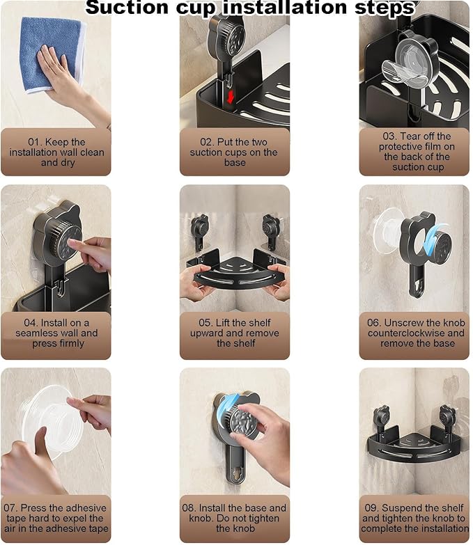 Corner Shower Shelf, No-Drill Wall-Mounted Bathroom Organizer - Image 6