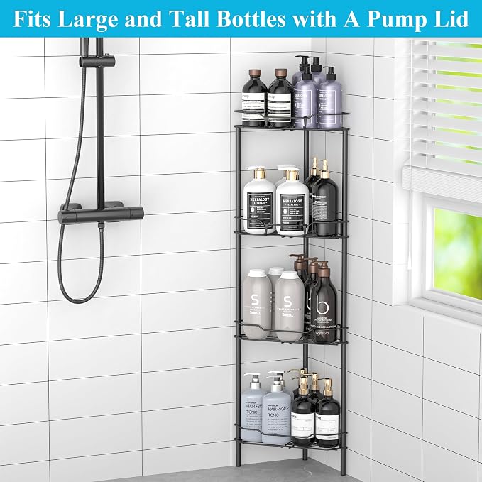4 Tier Floor Standing Corner Shower Caddy Organizer Shelf - Image 4