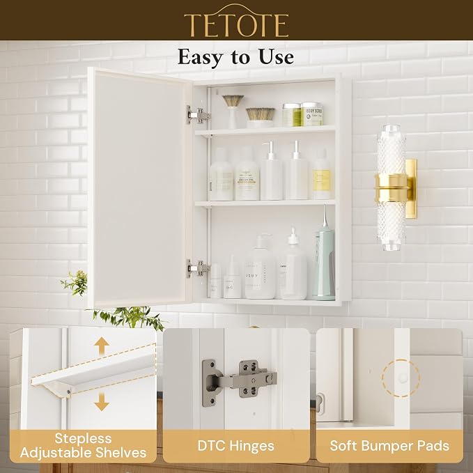 TETOTE 20" x 26" White Medicine Cabinet - Image 8