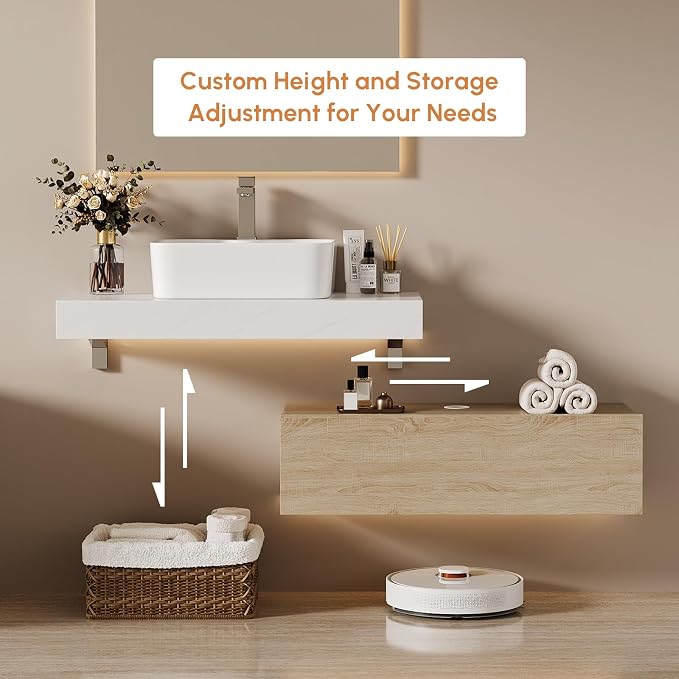 35.4" Floating Bathroom Vanity Wall-Mounted Storage Cabinet Single Piece Set - Image 3