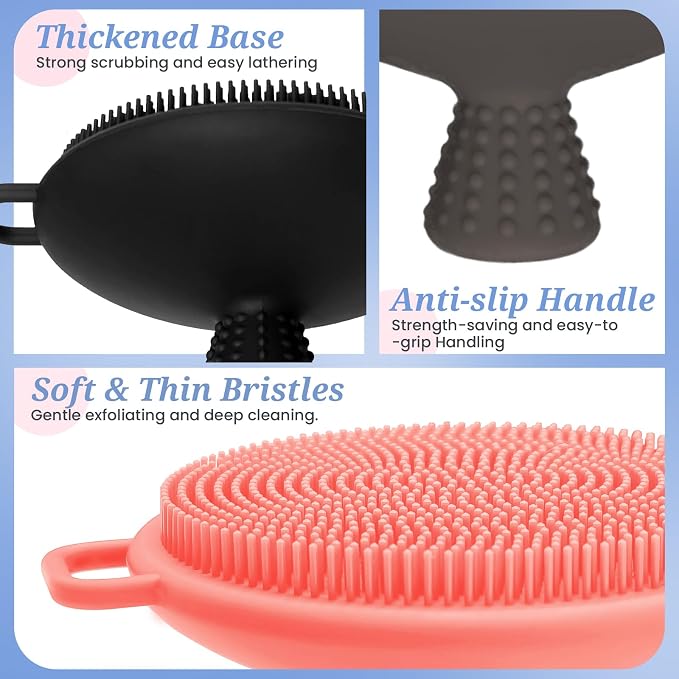 Silicone Back & Body & Face Scrubbers Set 4PCS, 15.35’’ Soft Back Scrubber - Image 5