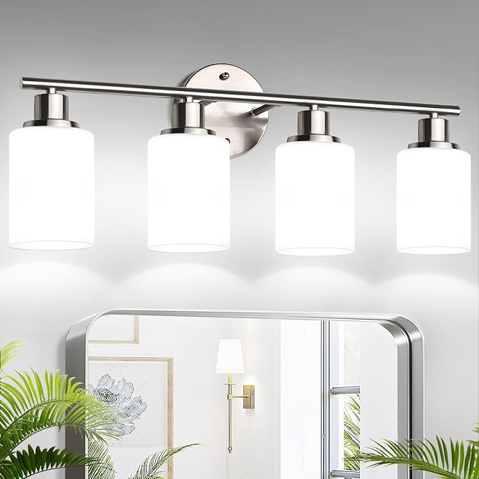 4-Light Bathroom Light Fixtures, Brushed Nickel Modern Vanity Lights by Zarbitta