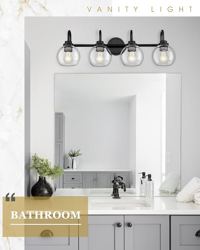 Bathroom Light Fixtures, 4-Light Matte Black Vanity Lights - Image 5