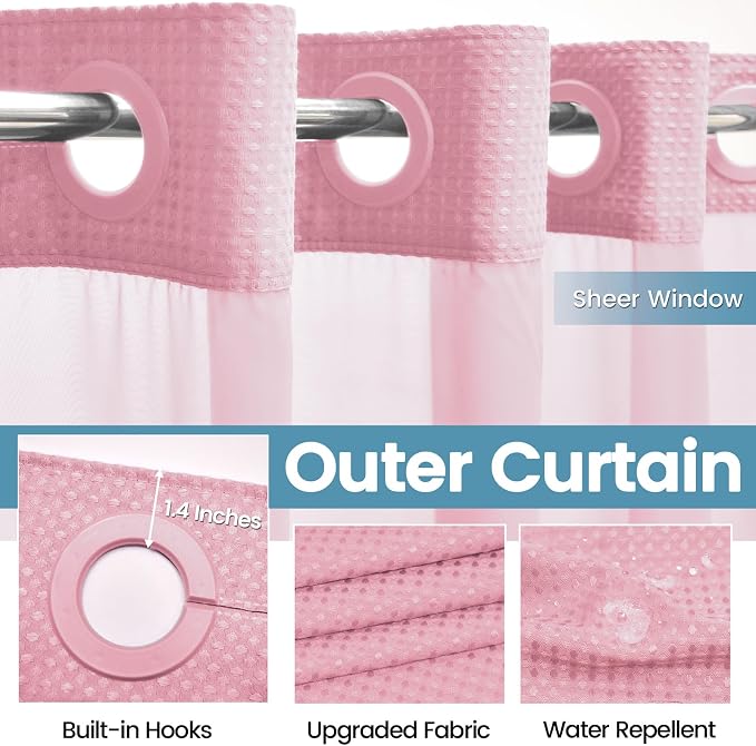 Pink Shower Curtain with Liner - Image 5