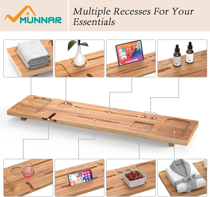 Bathtub Tray for Freestanding Bath, Solid Pine Wood Bath Tray for Tub, Bath - Image 7